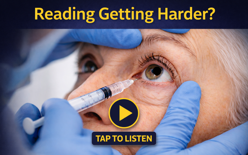 Older adult experiencing blurred central vision while reading, illustrating early signs of macular degeneration